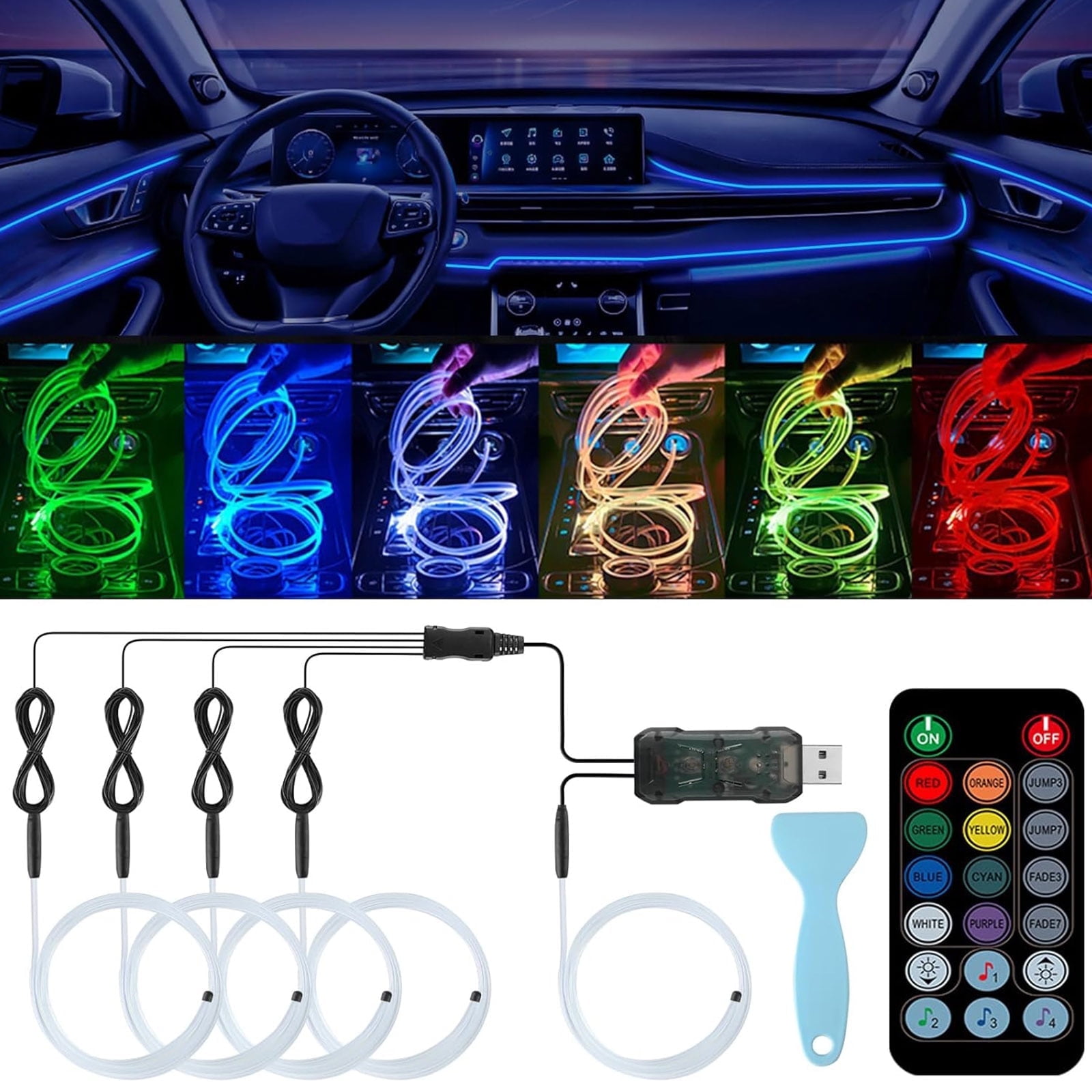 AUTOXBERT 5 in 1 Car RGB Interior Ambient LED Strip Light APP Music Control Atmosphere Lamps Universal