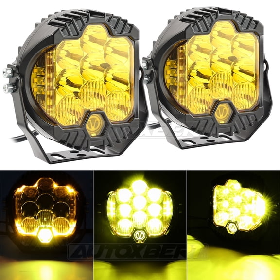 AUTOXBERT 2PCS 5 in Round Led off Road Lights Yellow Fog Lamp Driving DRL LED Pods for Trucks