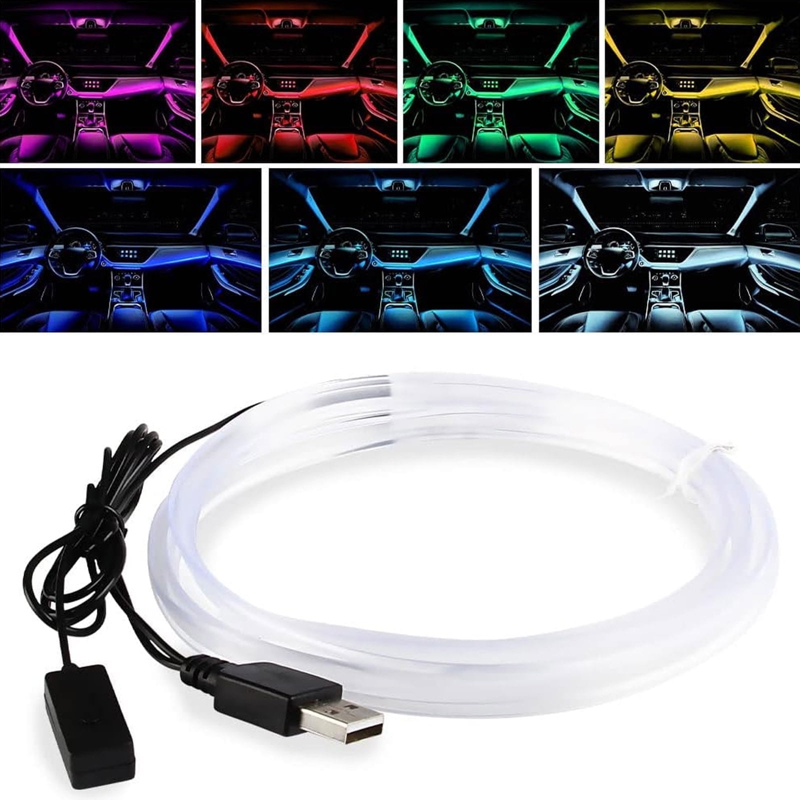 AUTOXBERT 5M/16FT Car EL Wire Interior Decorative Led Strip Light Lamp 7 Color RGB Neon Ambient Light Party Atmosphere