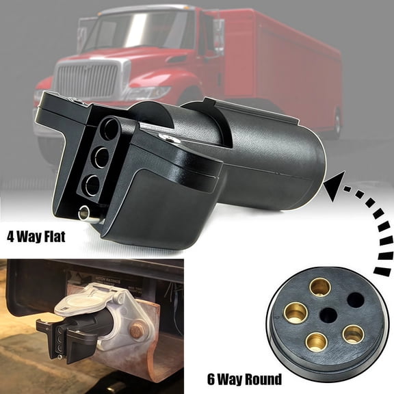 AUTOXBERT 6-Way Round to 4-Way Flat Trailer Adapter Wiring Plug for RV Tow Truck Connector