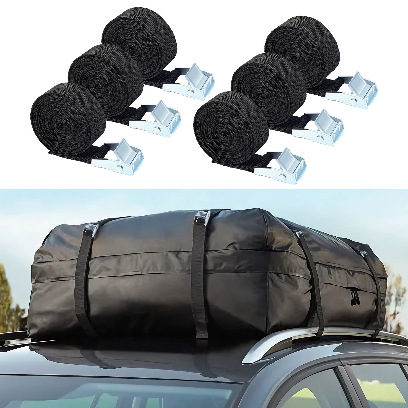 AUTOXBERT 6Pcs Cargo Tie Down Lashing Straps Car Travel Luggage Roof 