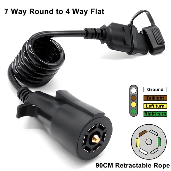 AUTOXBERT 7 Way Round to 4 Pin Flat Trailer Adapter Wiring Plug RV Truck Tow Connector 3ft