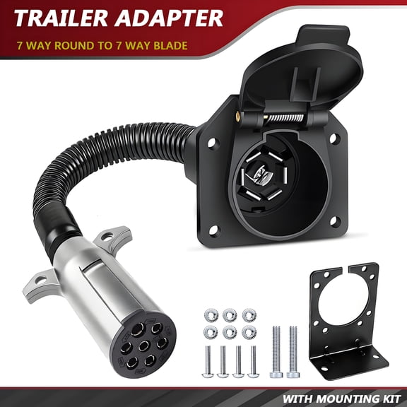 AUTOXBERT 7 Way Round to 7 Way RV Blade Flat Trailer Light Adapter Plug Connector Socket