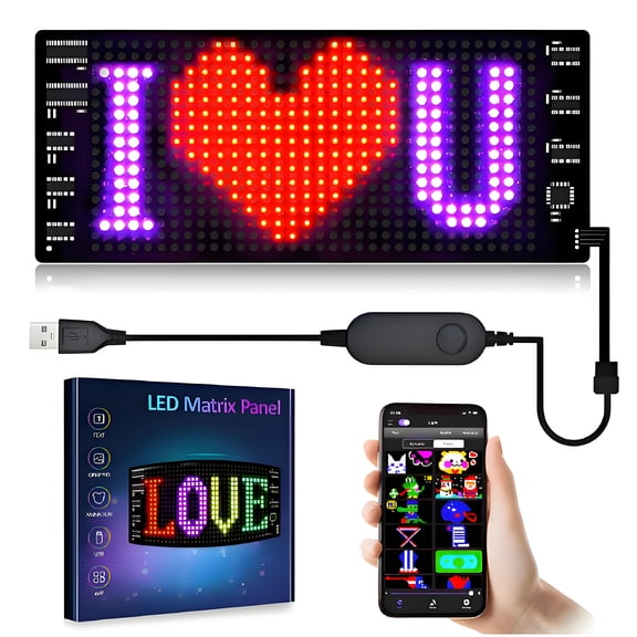 AUTOXBERT 7''x3'' Programmable Scrolling LED Sign for Car Flexible LED Matrix Panel DIY Bluetooth APP Control