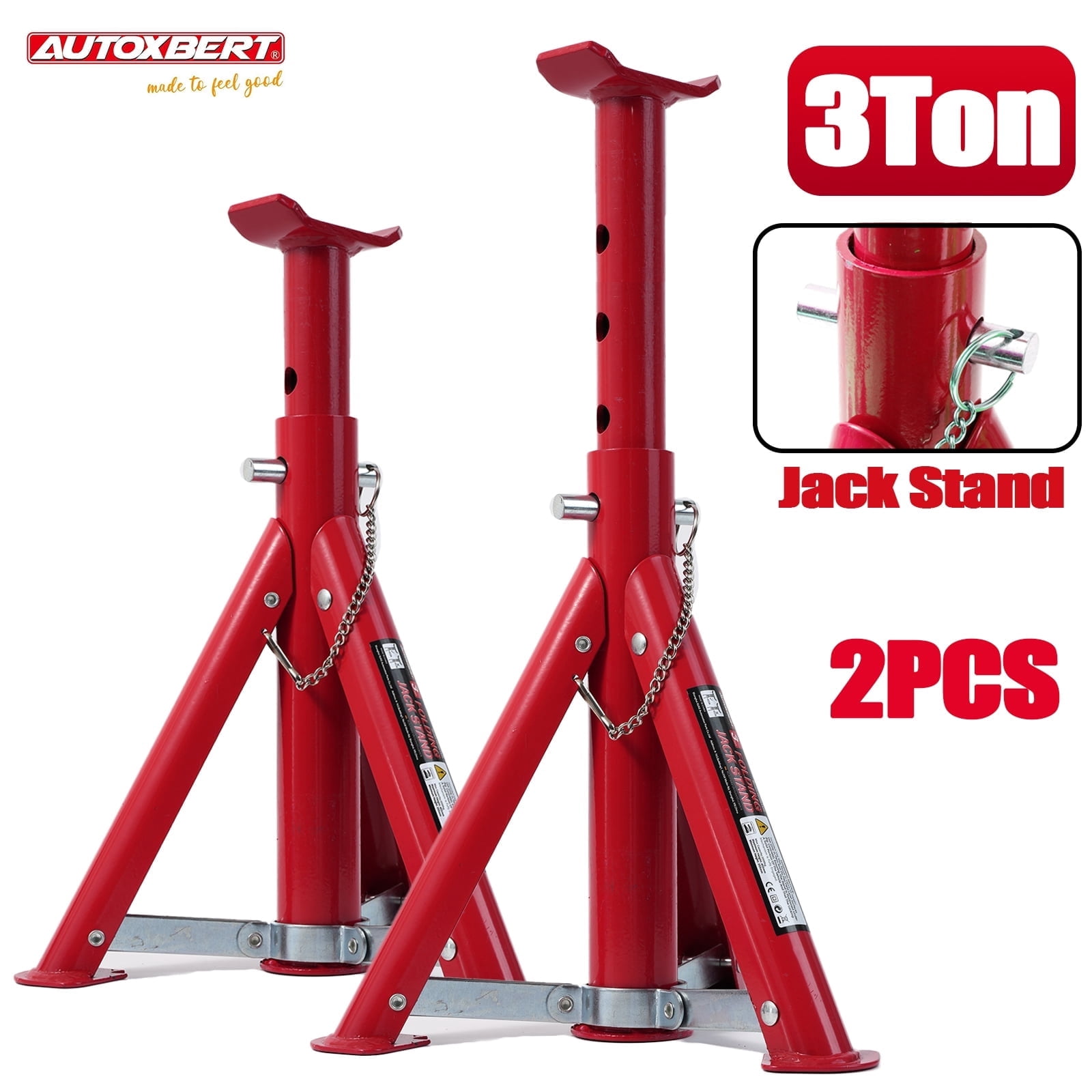 AUTOXBERT Car Jack Stands 3 Ton Car Lifting Caravan Heavy Duty Steel Hoist Support Tools