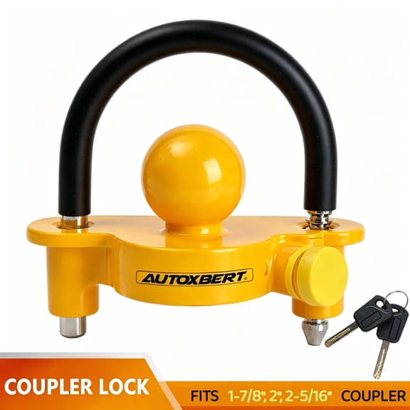 AUTOXBERT Trailer Coupler Lock Hitch Tow Ball Anti Theft Lock for 1-7/8" 2" 2-5/16" Coupler Yellow