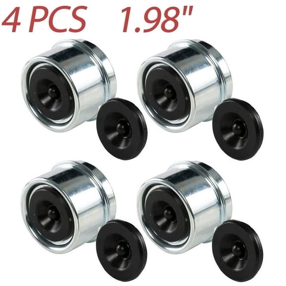 AUTOXBERT Qty 4 Trailer 1.98" Axle EZ Lube Grease Hub Cover Dust Cap Cup + Extra Rubber Plug