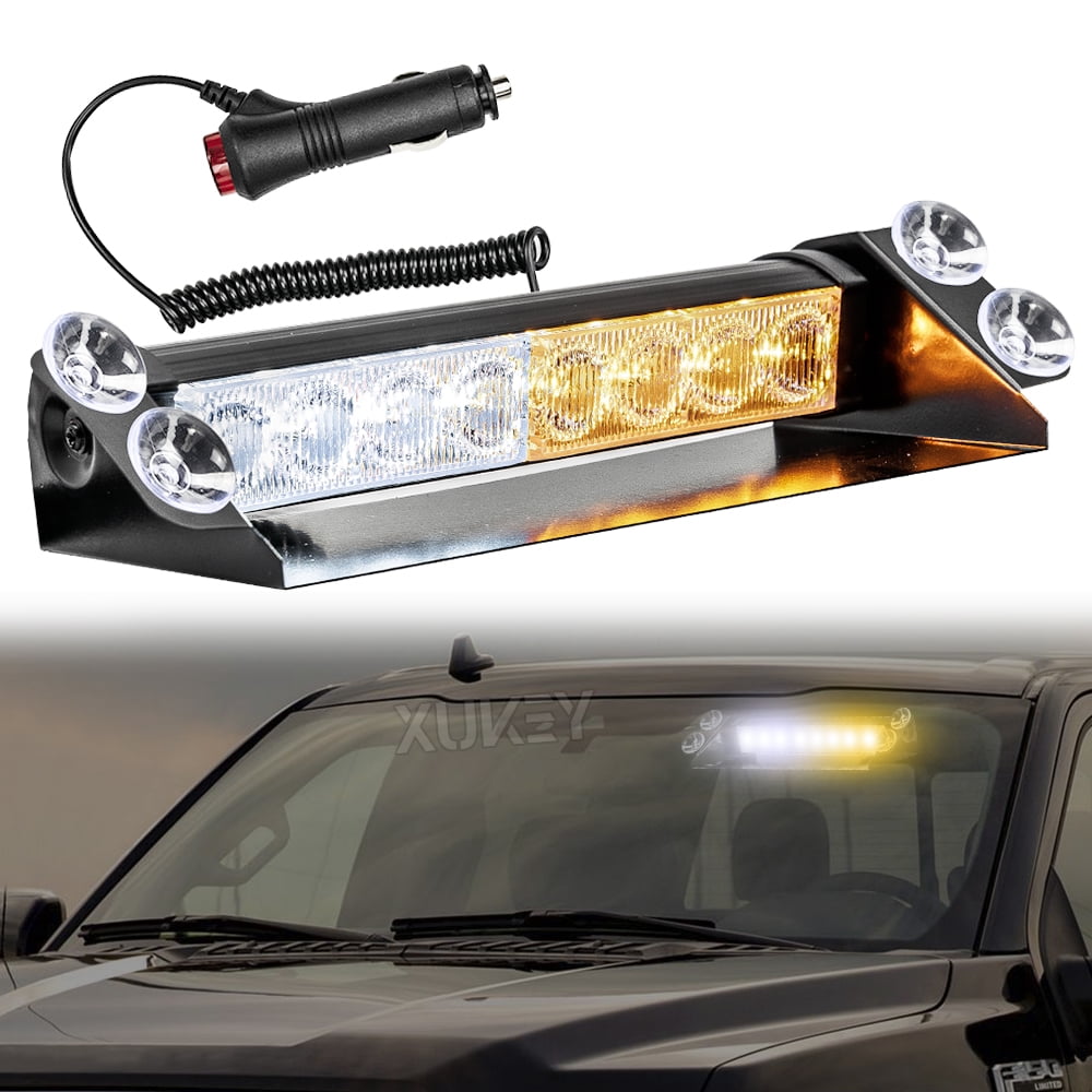AUTOXBERT 8-LED Emergency Strobe Light Dash Windshield Hazard Warning Flashing Strobe Lamp w/ Suction Cup for Car Truck