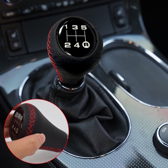 AUTOXBERT Universal Manual 5 Speeds Car Shifter Leather Red Stitche Gear Stick Shift Knob