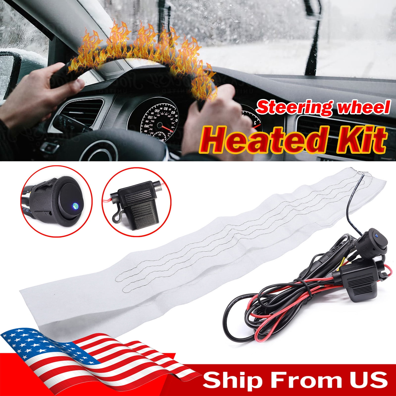 2pcs Universal 38cm Car Steering Wheel Heating Electric Cover Soft