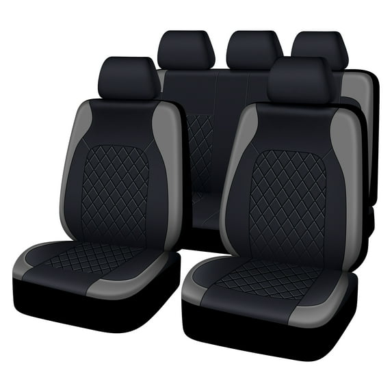 AUTOYOUTH Car Seat Cover Full Set- Waterproof PU Leather Bucket Seat Covers Universal Fit For Most Cars,Truck SUV and Vans...(Gray Color)