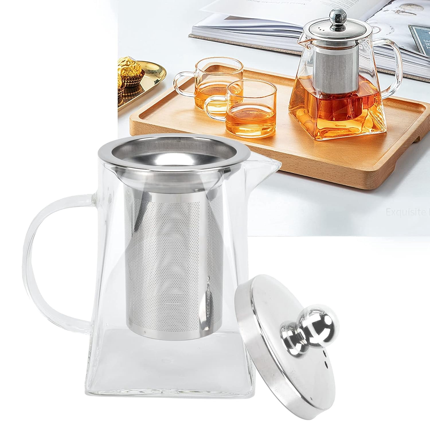 AUTOYSUR Glass Tea Kettle Stainless Steel Filter Teapot Heat Resistant ...