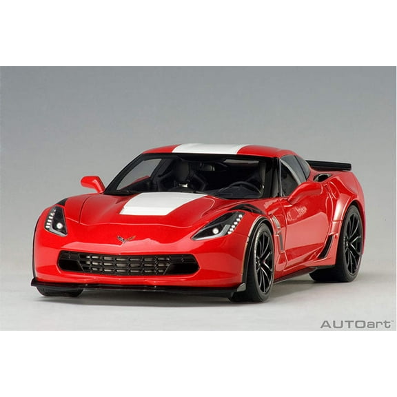 2017 Chevrolet Corvette C7 Grand Sport Red with White Stripe and Black Fender Hash Marks 1/18 Model Car by Autoart