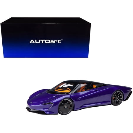 McLaren Speedtail Lantana Purple Metallic with Black Top and Yellow Interior and Suitcase Accessories 1 18 Model Car by Autoart