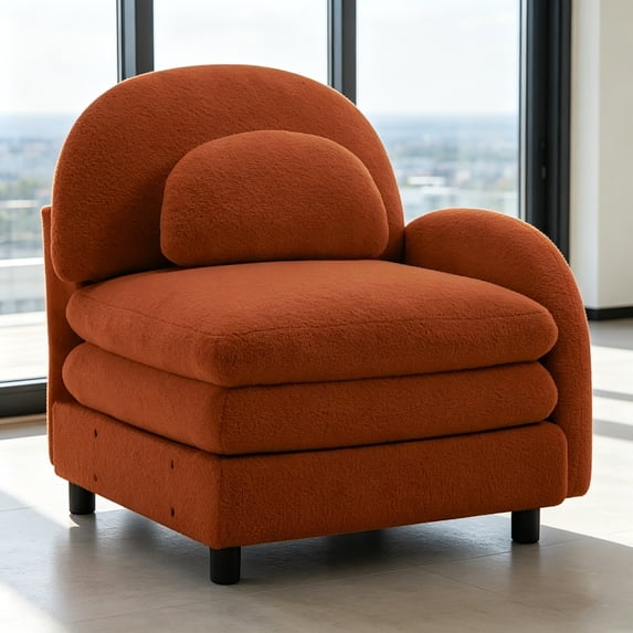 AUU 1-Seat Curved Teddy Sofa, RSF Model with Pillow, Teddy Fabric ...