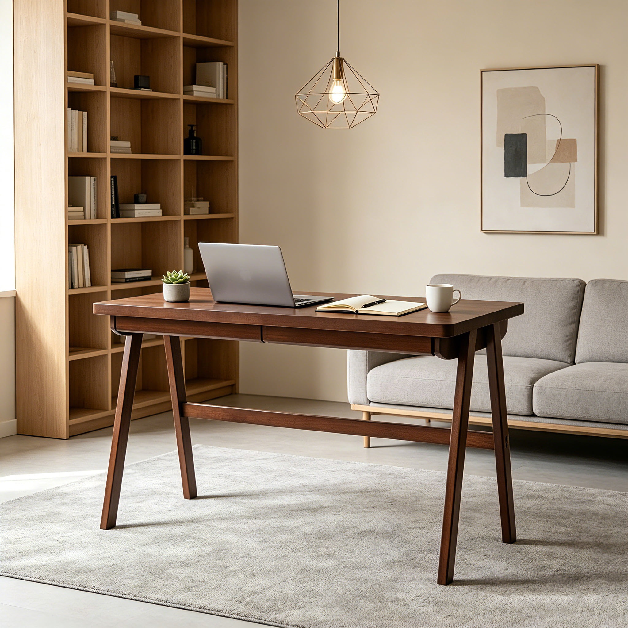 AUU 100% Solid Rubber Wood Computer Desk with Drawer – Retro Walnut ...