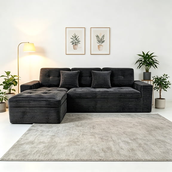 AUU 105" Modular Cloud Sectional Sofa Set with Ottoman – DIY Configurable Couch, Pure Foam & Faux Fur Velvet Upholstery for Comfortable Living Room Seating