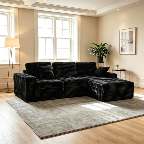 AUU 105" Modular Cloud Sectional Sofa Set with Ottoman – DIY Configurable Couch, Pure Foam & Faux Fur Velvet Upholstery for Comfortable Living Room Seating