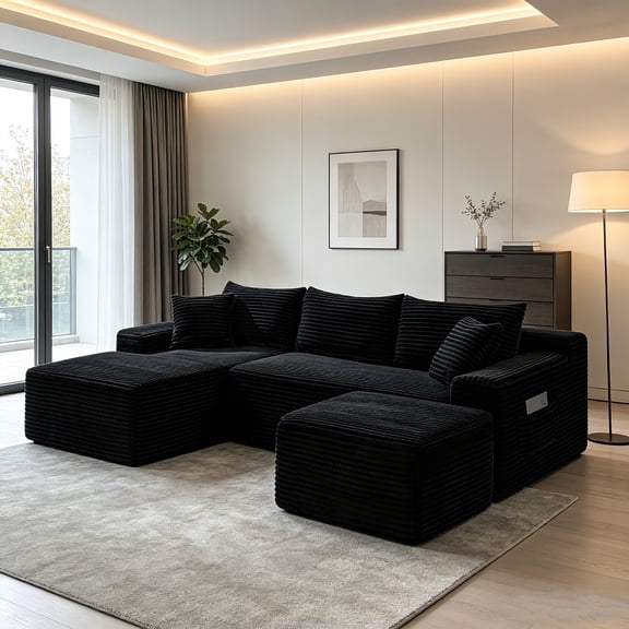 AUU 106.3" Cloud U-Shape Modular Sectional Sleeper Sofa with Extra-Deep Seats – No Assembly Required, Convertible Couch for Living Room, Bedroom, or Apartment