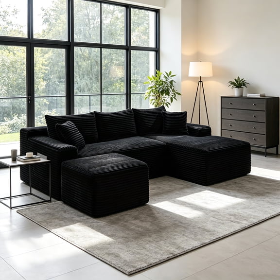 AUU 106.3" U-Shape Cloud Modular Sectional Sleeper Sofa with Deep Seats – No Assembly Required, Convertible Couch for Living Room, Bedroom, or Apartment