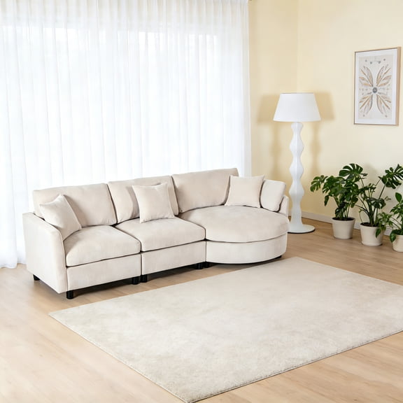 AUU 107" Chenille 3-Piece Sectional Sofa with Curved Chaise & 3 Throw Pillows  Durable Solid Pine Frame & Spring Coil Cushioning, Modern L-Shape Couch for Living Room, Office, or Apartment