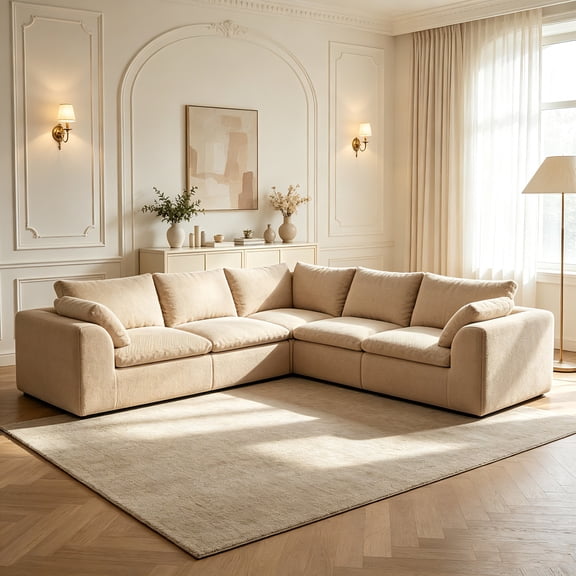 AUU 108.3" Vacuum-Packed Cloud Sofa, 6-Seater V-Shaped Modular Compressed Sectional Couch with Removable Covers for Living Room