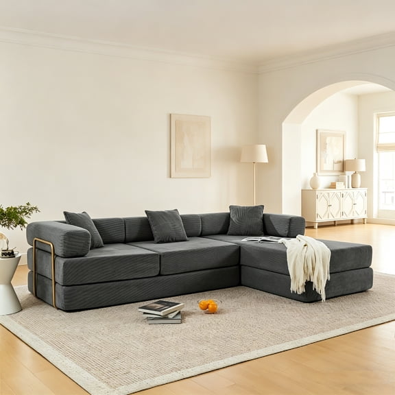 AUU 108" Modular L-Shape Boneless Cloud Sectional Sofa, Deep Seat Sponge Compression Sofa Bed with Removable Backrest, No Assembly Required, Fold-Out Sleeper for Living Room