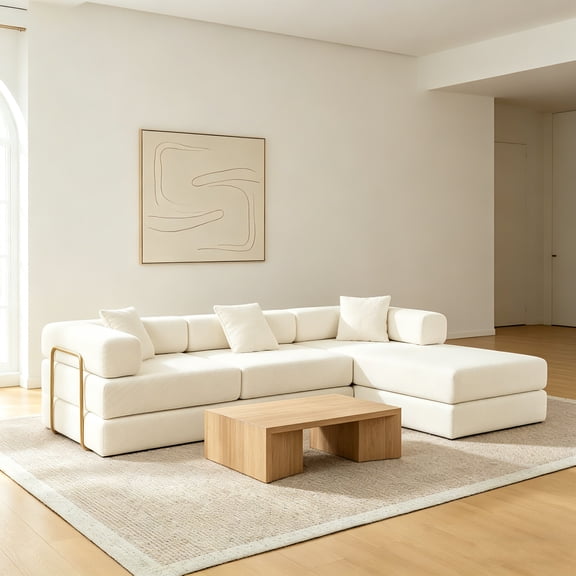 AUU 108" Modular L-Shape Boneless Cloud Sectional Sofa, Deep Seat Sponge Compression Sofa Bed with Removable Backrest, No Assembly Required, Fold-Out Sleeper for Living Room