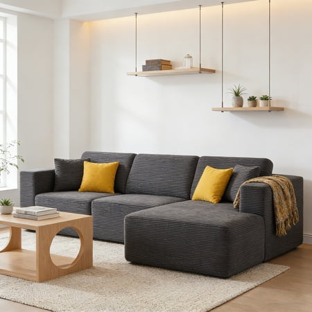 AUU 109" Corduroy Cloud Sectional Sofa, Frameless Modular L-Shape Couch with Deep Seat and Chaise, No Assembly Required, Modern Upholstered Sectional for Living Room Apartment Bedroom