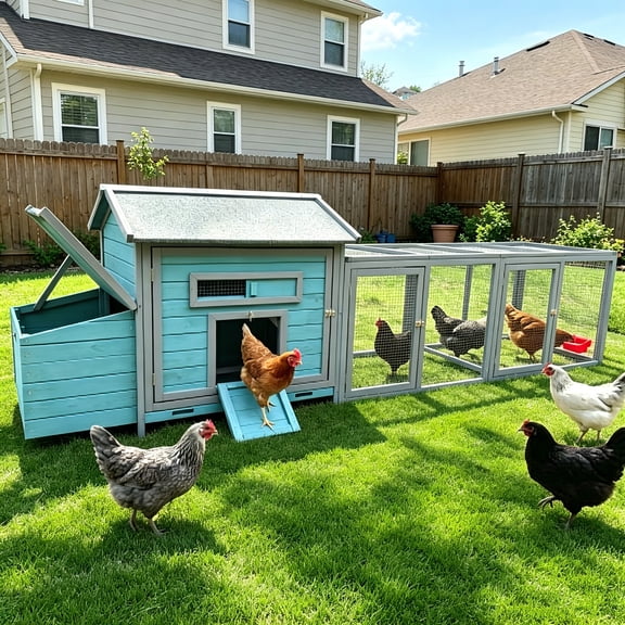 AUU 114" Wooden Chicken Coop with Attached Outdoor Run  Weatherproof Hen House with Lockable Nesting Box, Ramp & 19.6 ft Poultry Enclosure for 2-3 Hens