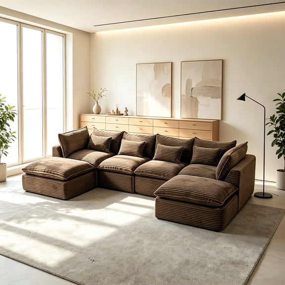AUU 129.8" Oversized Modular Cloud Sectional Sofa Set with 2 Ottomans – Extra-Wide Deep Seat 4-Seater Couch for Spacious Living Room Comfort