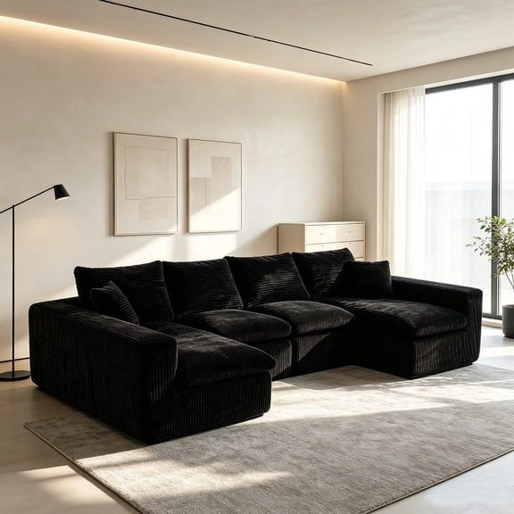 AUU 130" U-Shape Modular Cloud Couch, No Assembly Compression Sectional Sofa with Memory Foam for Living Room
