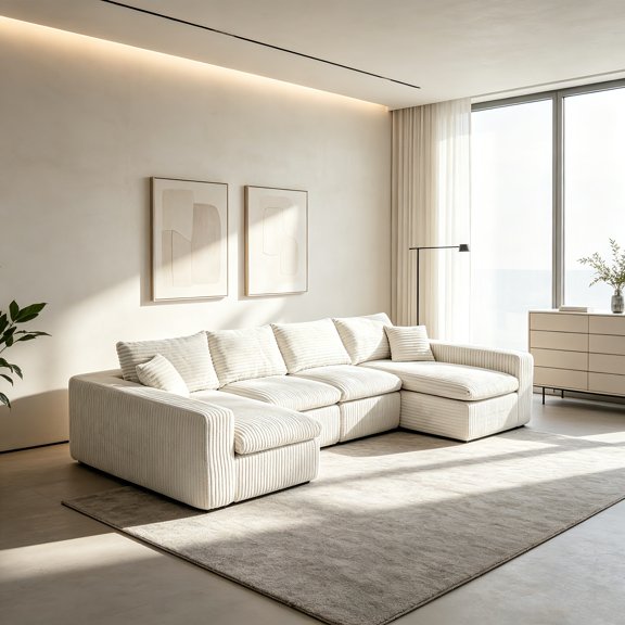 AUU 130" U-Shape Modular Cloud Couch, No Assembly Compression Sectional Sofa with Memory Foam for Living Room