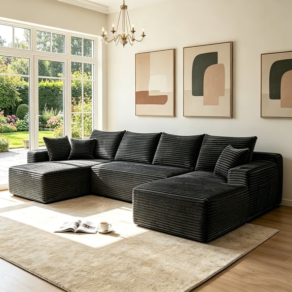 AUU 134-Inch 5-Seat Cloud Sectional Sofa, U-Shape Chaise with Side Pockets and Cup Holder, Modern Modular Deep Seating Couch for Living Room or Bedroom, No Assembly Required
