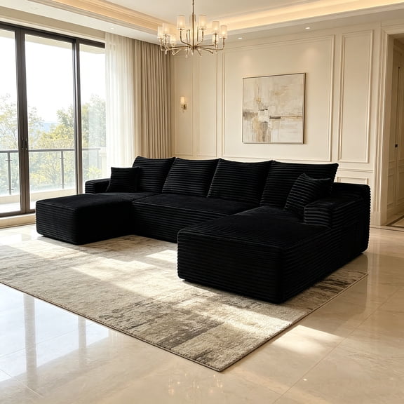 AUU 134-Inch 5-Seat Cloud Sectional Sofa, U-Shape Chaise with Side Pockets and Cup Holder, Modern Modular Deep Seating Couch for Living Room or Bedroom, No Assembly Required