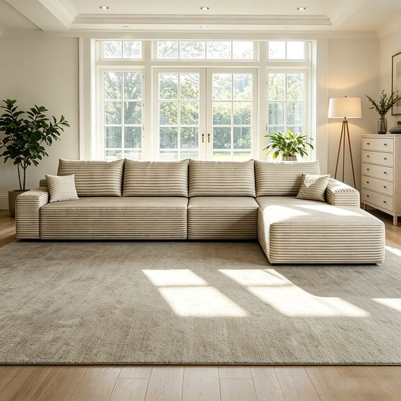 AUU 135-Inch L-Shape Cloud Modular Sectional Sofa with Deep Seats – Plush Corduroy Upholstered Couch, No Assembly Required for Living Room or Bedroom