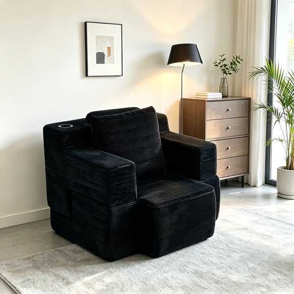 AUU 2-in-1 Convertible Compression Sofa & Computer Desk Corduroy Upholstered Office Couch, Folding Workstation Table for Home Office or Small Space, No Assembly Required