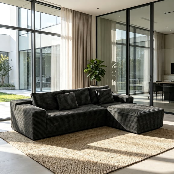 AUU 4-Seat 104.3" x 68.9" Modular Sectional Sofa  Plush Corduroy Fabric, 2-Piece Free Combination, No Assembly Required, Upholstered Compressed Couch for Living Room, Bedroom, Apartment, Grey