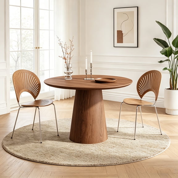 AUU 43-Inch Modern Minimalist Round Dining Table, MDF Wood Grain Finish with Handle, Ships in Two Packs