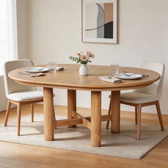 AUU 47" to 63" Extendable Oval Solid Wood Dining Table with 16" Removable Leaf – Farmhouse-Style Seating for 4-6 People, Space-Saving Kitchen or Dining Room Table