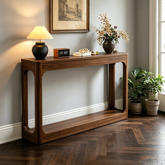 AUU 55.1-Inch Curved-Leg Narrow Storage Table – Slim Wooden Side Table for Entryway, Behind Sofa, Hallway or Doorway