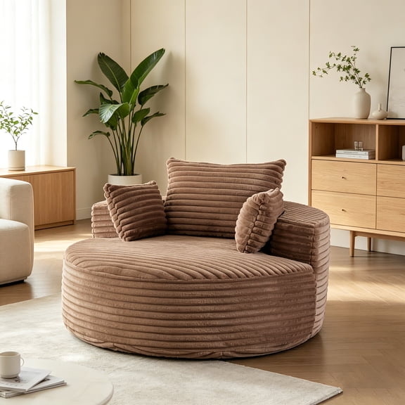 AUU 55" Corduroy Single Sofa Bed, No Assembly Required, Fluffy Modern Sleeper Chair for Living Room Bedroom Lounge Media Room