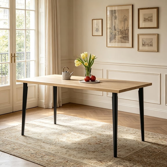 AUU 63-Inch Modern Dining Table, Wooden Tabletop with Rust-Resistant Iron Legs, Rectangular Kitchen Table for 6-8 People, Rustic Industrial Design for Dining Room and Patio (Table Only)