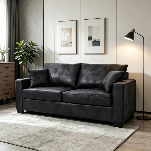 AUU 69" Modern Foil Fabric 2-Seater Sofa with Diamond-Quilted Back, 2 Throw Pillows & High-Density Foam Cushions – Space-Saving Upholstered Couch for Apartment, Living Room, or Office