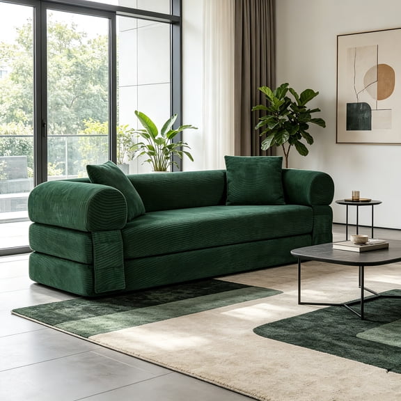 AUU 80-Inch Convertible Sofa Bed Couch, Boneless Folding Sleeper Sofa Queen with Storage, Corduroy Pull-Out Couch, Compressed Couch in a Box for Living Room