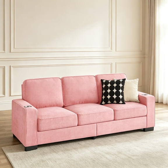 AUU 83.86" Snowfleece Fabric 3-Seater Sofa, Modern Compressed Couch for Living Room Bedroom Office
