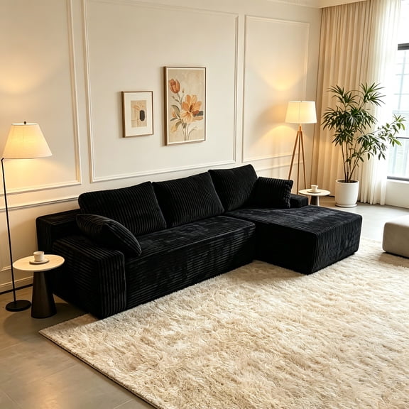 AUU 96" Frameless Boneless L-Shape Compressed Sofa with Right-Facing Chaise Vacuum Packed, No Assembly Required, Multi-Functional Cloud Couch for Living Room or Guest Space