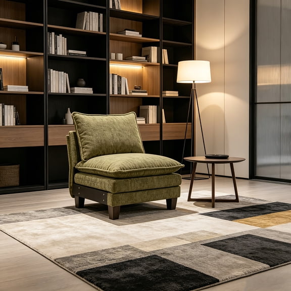 AUU Armless Green Chenille Accent Chair, Modern Modular Single Sofa Chair, Oversized Club Chair for Living Room or Reading Nook