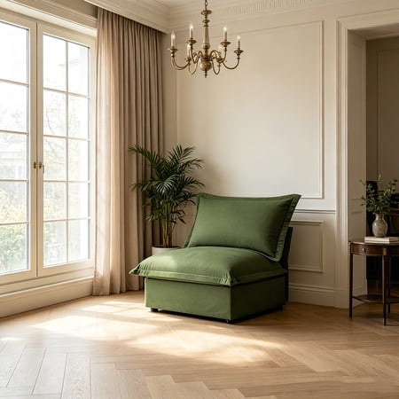 AUU Armless Sofa, Green Upholstered Couch for Living Room or Apartment