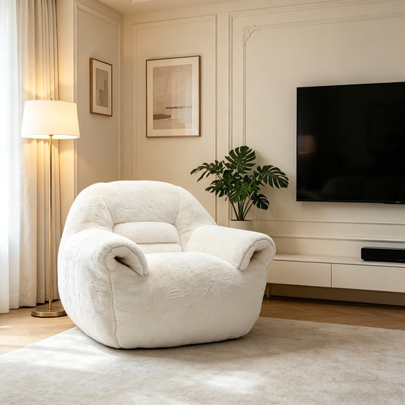 AUU Bean Bag Chair, Comfy Bean Bag Sofa with Back Support, Faux Fur Stuffed Floor Sofa for Adults, for Living Room, Bedroom, or Apartment